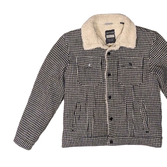 Scotch & Soda Wool Blend Houndstooth Trucker Jacket Size M Preowned - Picture 2 of 9
